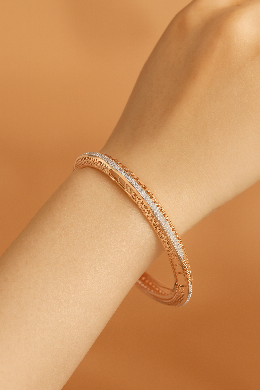 elegant rose gold diamond cut bangle for women