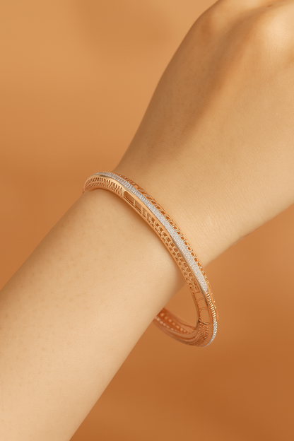 Elegant Rose Gold Diamond Cut Bangle for Women