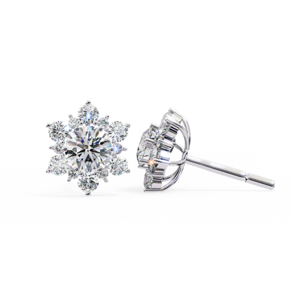 Floral Cluster Diamond Stud Earrings – Elegant Snowflake Design