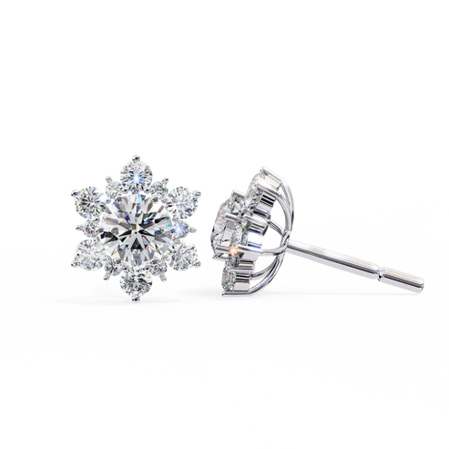 Floral Cluster Diamond Stud Earrings – Elegant Snowflake Design