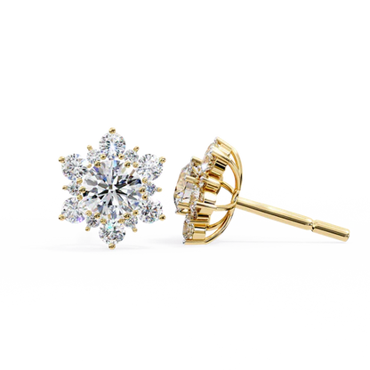 Floral Cluster Diamond Stud Earrings – Elegant Snowflake Design