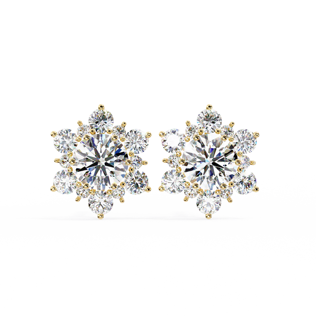 floral cluster diamond stud earrings – elegant snowflake design