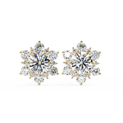 Floral Cluster Diamond Stud Earrings – Elegant Snowflake Design