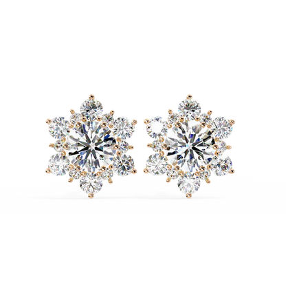Floral Cluster Diamond Stud Earrings – Elegant Snowflake Design