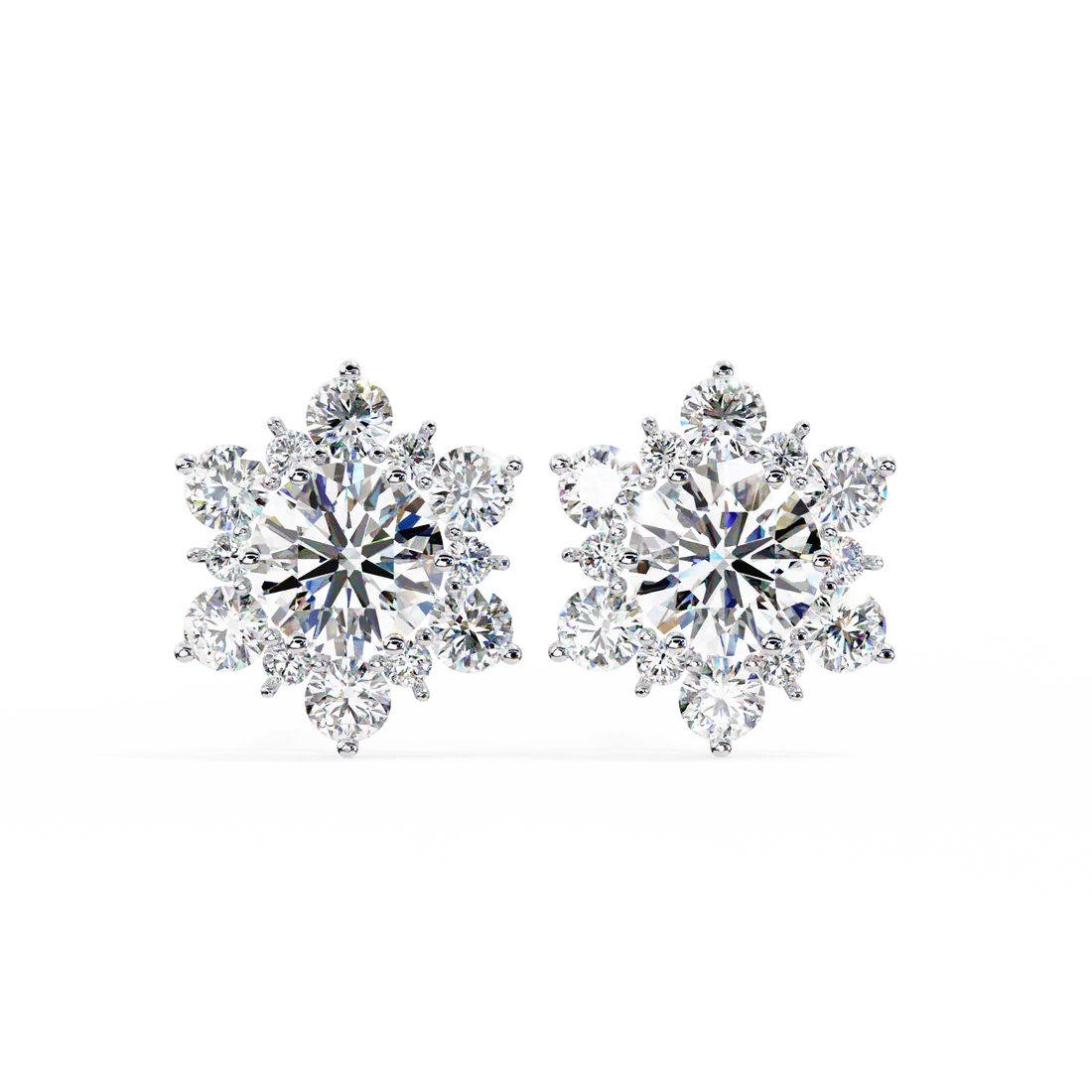 floral cluster diamond stud earrings – elegant snowflake design