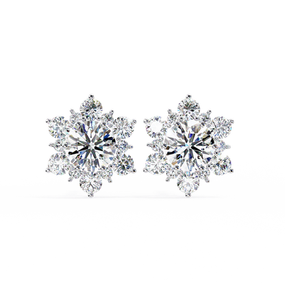Floral Cluster Diamond Stud Earrings – Elegant Snowflake Design
