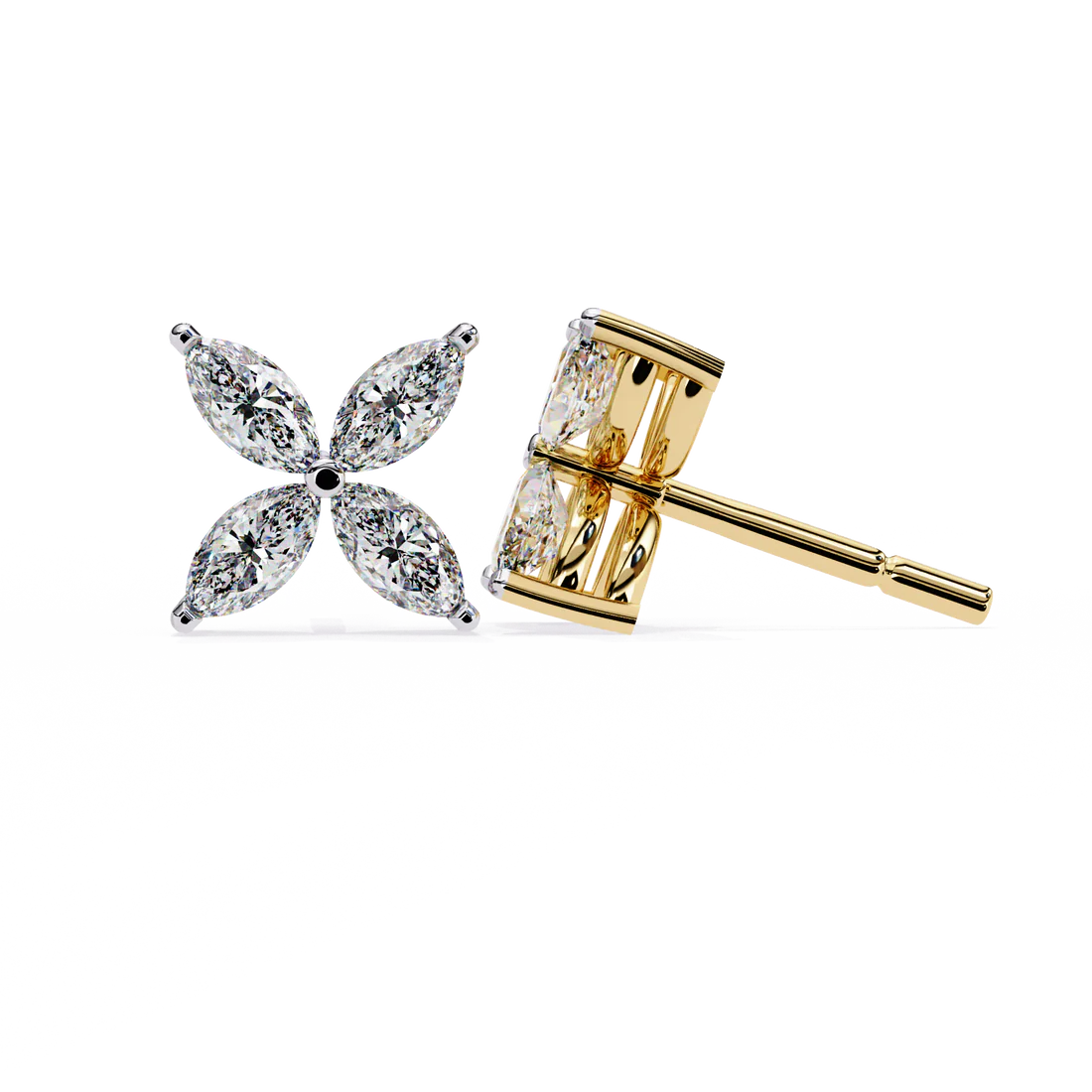 elegant marquise cut diamond floral stud earrings