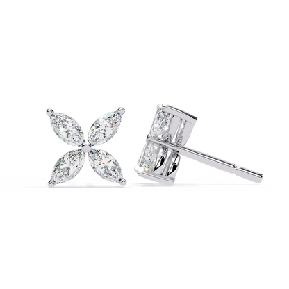 Elegant Marquise Cut Diamond Floral Stud Earrings