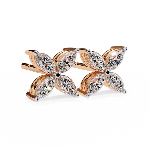 elegant marquise cut diamond floral stud earrings