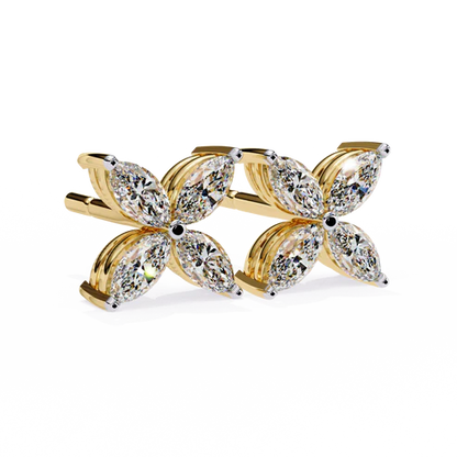 Elegant Marquise Cut Diamond Floral Stud Earrings