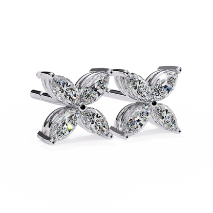 Elegant Marquise Cut Diamond Floral Stud Earrings