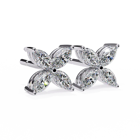 Elegant Marquise Cut Diamond Floral Stud Earrings