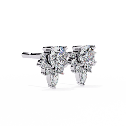 Floral Diamond Cluster Earrings with Marquise Drop