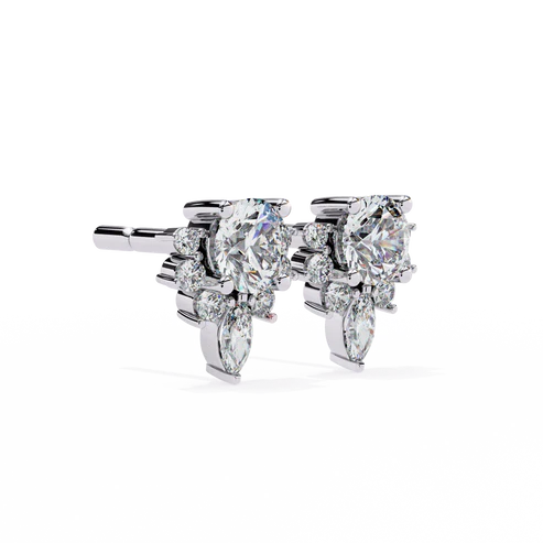Floral Diamond Cluster Earrings with Marquise Drop
