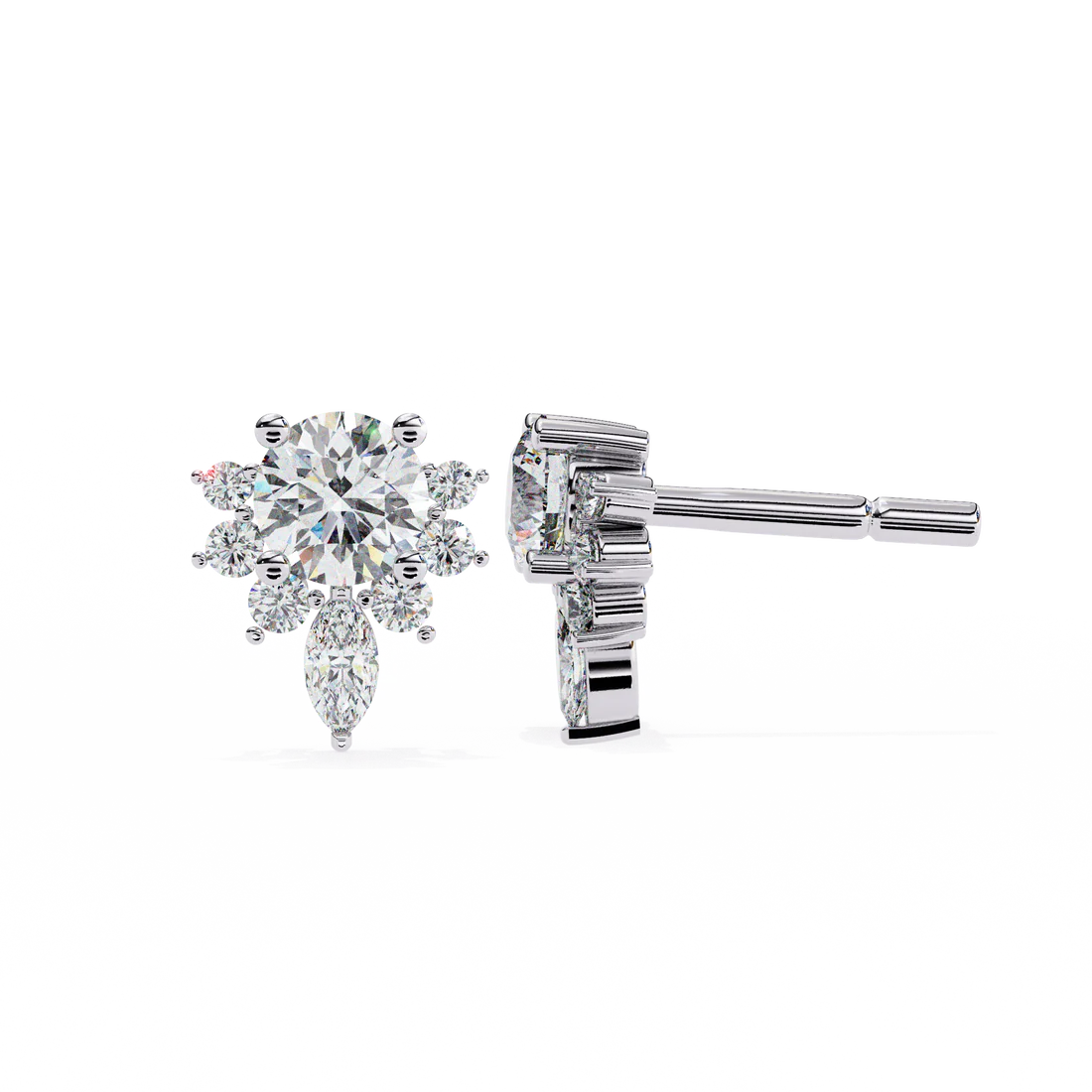 floral diamond cluster earrings with marquise drop