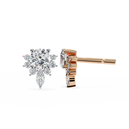 Floral Diamond Cluster Earrings with Marquise Drop