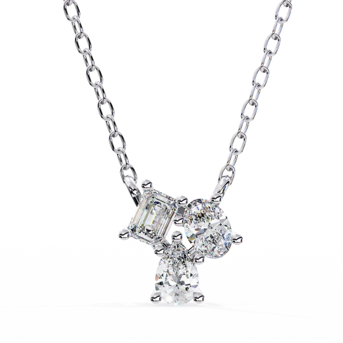 trio diamond pendant necklace – pear, oval & emerald cut