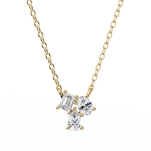 trio diamond pendant necklace – pear, oval & emerald cut