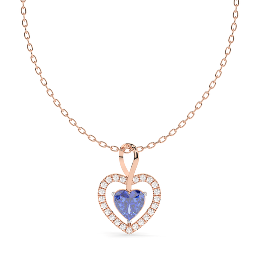 Elegant Rose Gold Heart Pendant with Blue Stone & Diamond Accent