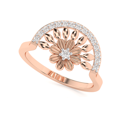 Rose Gold Diamond Floral Ring for Women – Elegant Flower Design Ladies Ring