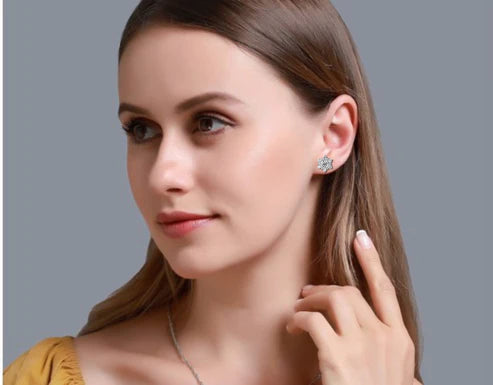 floral cluster diamond stud earrings – elegant snowflake design